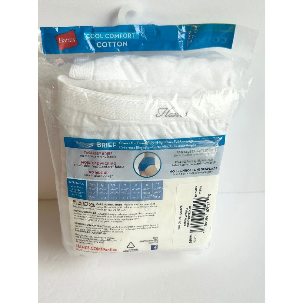 Hanes Cool Comfort Cotton Briefs 5 Pack White Size 11 4XL Plus High Rise Tagless